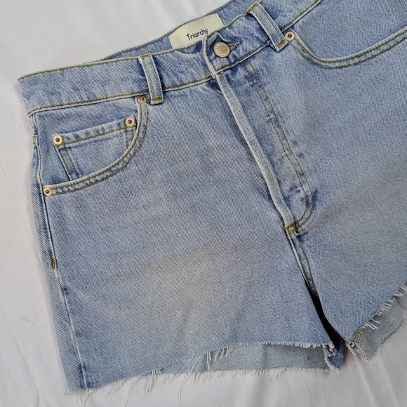 Triarchy Denim Shorts High Rise Cut Off Raw Hem Button Fly 5-Pocket Blue 26 NWT - Picture 3 of 13